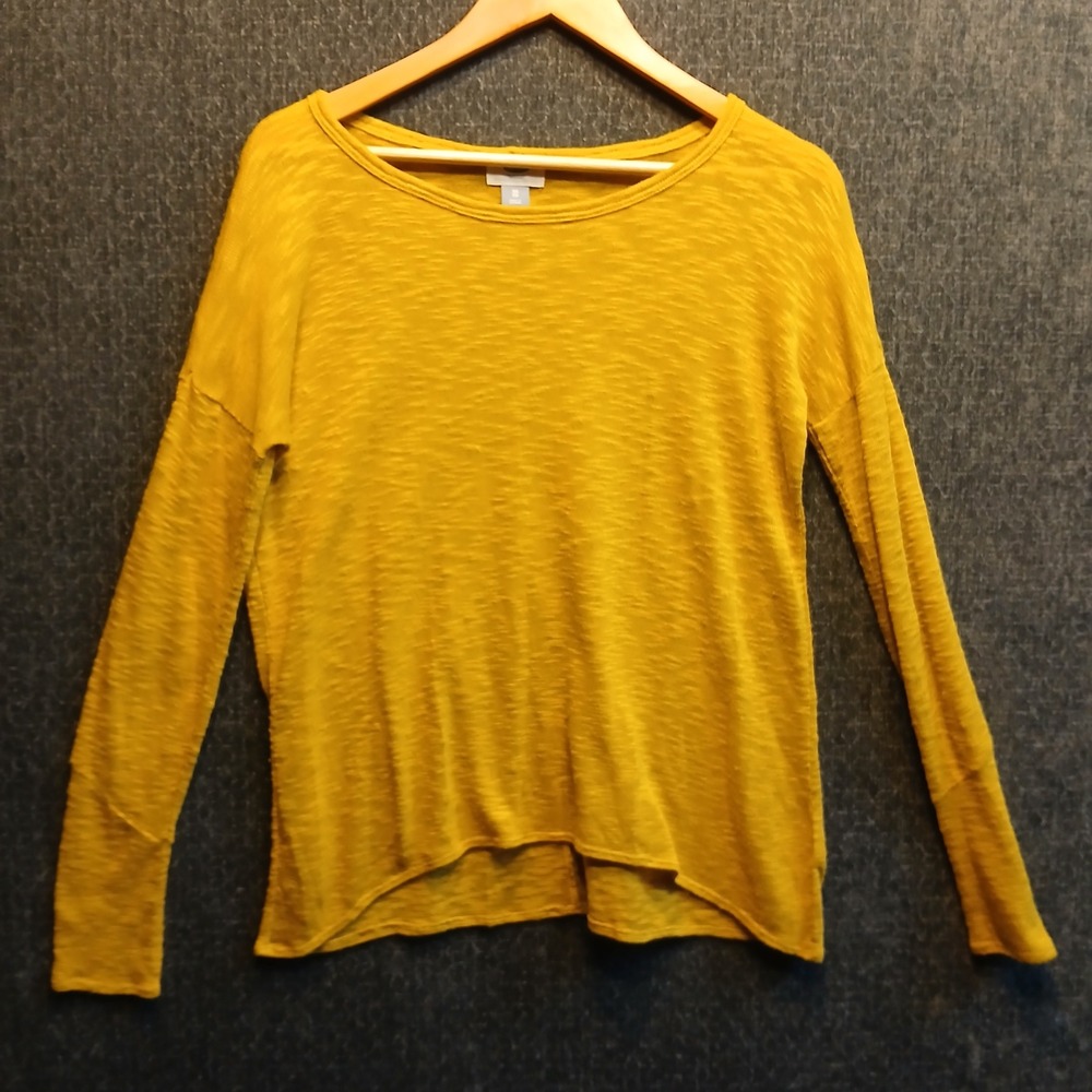 Old Navy Womens XS Goldenrod Yellow Slub Knit Long Sleeve Top HighLow Design